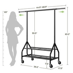 Holiwei Clothes Rack 2 Heavy Duty Garment Rack Load 450 Lbs Standing Rolling