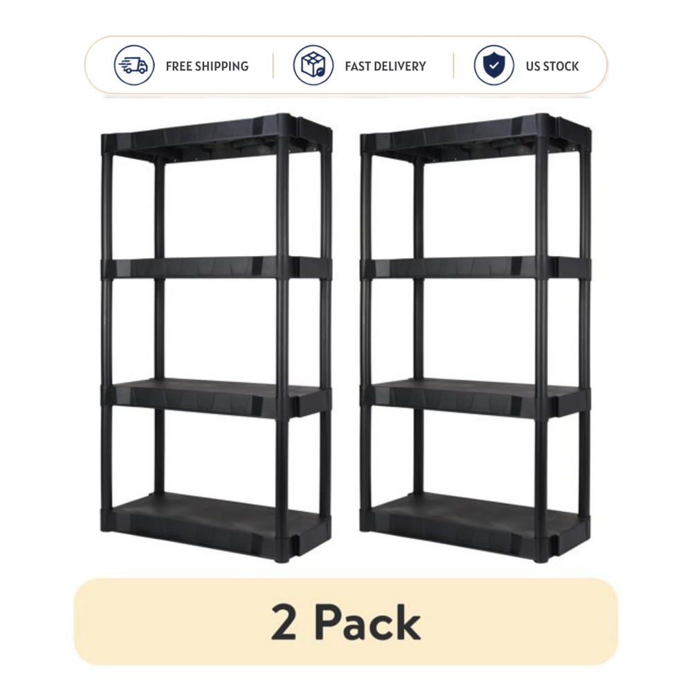 Hyper Tough 4 Shelf Plastic Shelving Unit 2 Pack Black 30 x 56.2 in