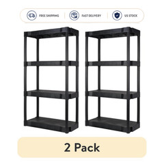 Hyper Tough 4 Shelf Plastic Shelving Unit 2 Pack Black 30 x 56.2 in