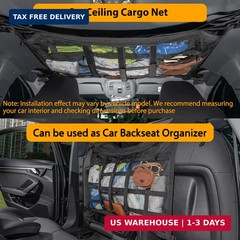Car Ceiling Cargo Net with 3 Pockets,31.5″x21.6″ Car Overhead Storage Mesh Organ
