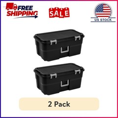(2 pack) Sterilite 22 Gallon Large Wheeled Footlocker, Heavy Duty Plastic Storag