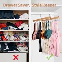 2Pcs Wooden Tank Top Hanger 36 Hooks Rotating Space Saver for Bra Scarf