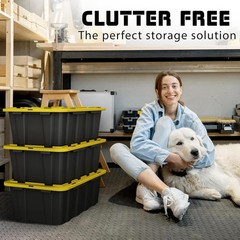 8 PACK of 12 Gallon Medium Black & Yellow Storage Bins | Plastic Tote Organizing