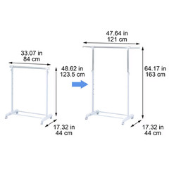 Heavy Clothes Hanger Adjustable Height Rolling Garment Rack Metal Chrome White