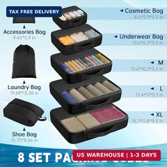 8 Set Packing Cubes for Travel,Luggage Organizers for Travel Accessories