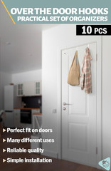 Set of 10 over the Door Hooks – White Coat Hanger, 2-Sided Towel Holder Fits 1 3