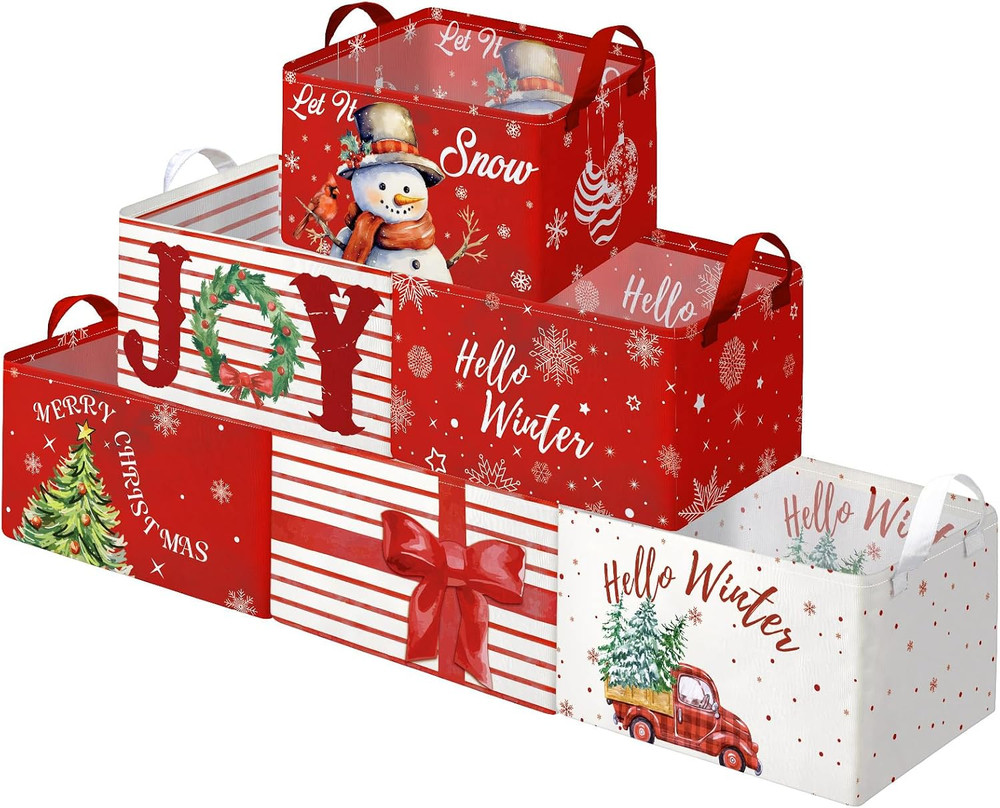 6 Pcs Foldable Christmas Storage Baskets – Red Holiday Gift Organizers