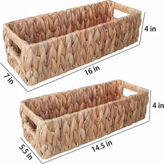 Natural Water Hyacinth Storage Baskets, Set of 2, Hand-Woven Farmhouse Style