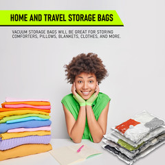 Vacuum Storage Bags – Space Saver for Clothes & Travel with Hand Pump – 12 Pack