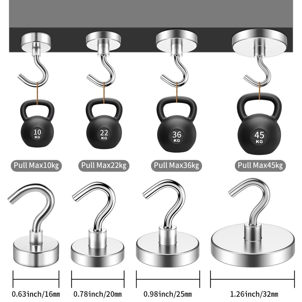 6 Pack 110 Lbs Magnetic Hooks Heavy Duty, Neodymium Magnet Hooks, Strong Black M