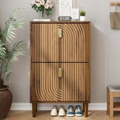 Line Groove Walnut Buffet Sideboard Cabinet 2 Door Accent Storage Cabinet