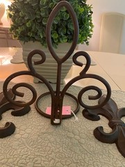 Two Cast Iron Fleur De Lis Wall Hangers Black Decor 9 1/2” x 6″ & Plant Holder
