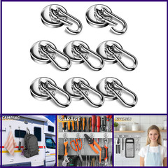 8 Pack 100LBS Neodymium Magnet Hooks with Swivel Carabiner, Strong Heavy