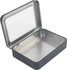 24 Pack Black Rectangular Metal Storage Tins with Clear Hinged Lids