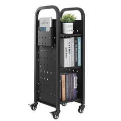 Rolling Library Book Cart, 220 lbs, Single Sided Shelves with Lockable Wheels