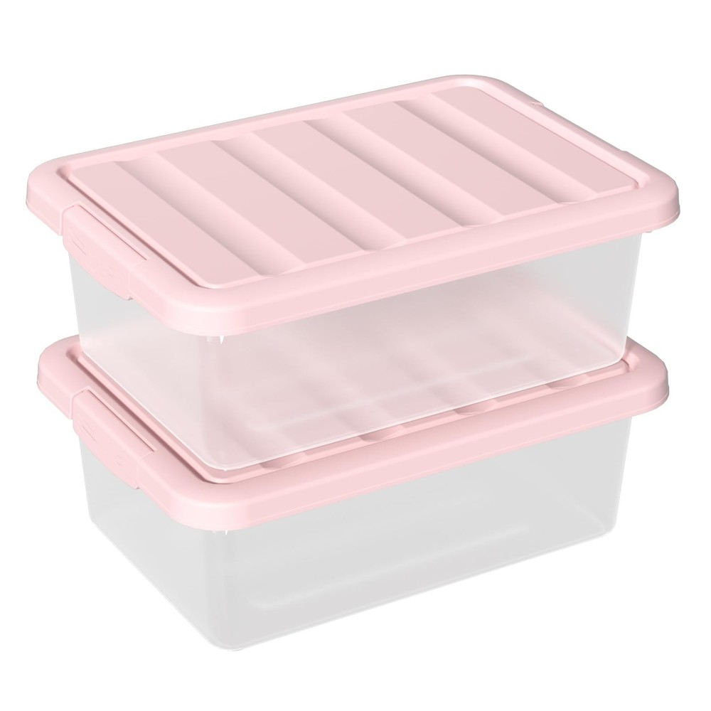 14 Quart Basic Clear Storage Box with Pink Lid Pack of 2