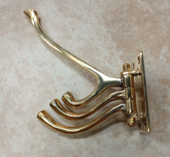 Solid Polished Brass Triple Utility Swivel Hook Coat Hat Garment