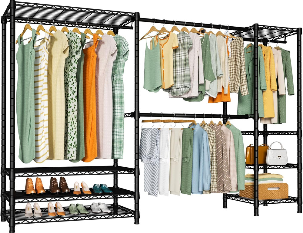 Heavy-Duty Metal Garment Rack with 8 Shelves, 4 Hanger Rods, 1034 LBS Capacity