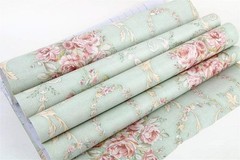 Vintage Floral Self Adhesive Wall Paper Shelf Liner 17.7″W x 100″L, Green