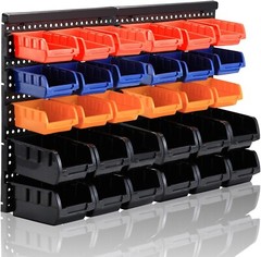 Wall Mounted Storage Bins Parts Rack 4 Colors 30PCS Bin Organizer Garage Plastic