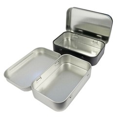 Metal Rectangular Empty Hinged Tins Box Containers 3.75 x 2.45 x 0.8 Inch Silver