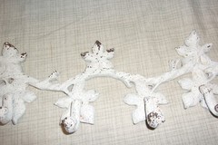 Vtg Cast Iron Coat Jacket Hooks Flowers White Paint Wal Hanging Garden Tools