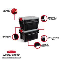 Rubbermaid 24 Gallon Action Packer Storage Bin, Heavy Duty Plastic, Lockable, Bl