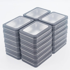 24 Pack Black Rectangular Metal Storage Tins with Clear Hinged Lids