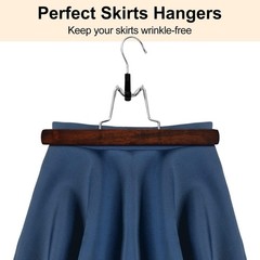 12 Pack Wooden Pants Hangers with Clips Non Slip Skirt Hangers Walnut Trouser Cl