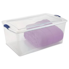 105 Qt. Clear Plastic Latching Box Storage Container Blue Latches with Clear Lid