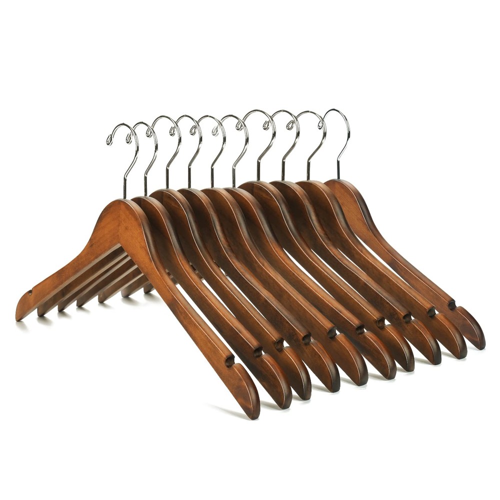 Wooden Coat Hangers Solid Wood Shirt Dress Clothes Hangers(10pcs Retro)