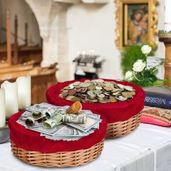 3 Pack 9.1 Inch Round Offering Baskets for Church Wicker Offering Basket with