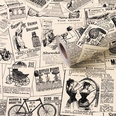 Self-Adhesive Vintage Newspapaer Wall Paper Drawer 17.7″W x 117″L, Beige