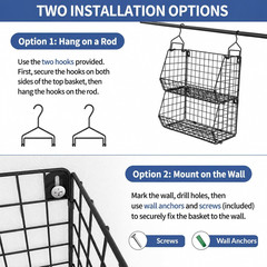 2-Tier Metal Dog Storage Organizer – Wall-Mounted Pet Toy Basket (Black)