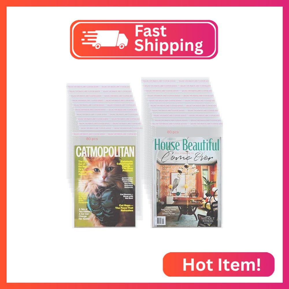 TORISING Magazine Protectors Clear Plastic Magazine Sleeves 80PCS 9.25 X 11.8 &