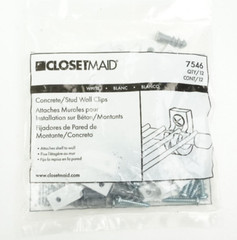 Closetmaid White Shelf Support Clips & Anchors Concrete or Stud Walls 12pk 7546