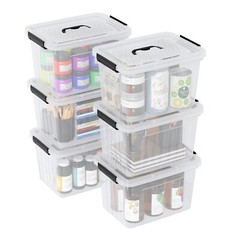 6-Pack 12 Litre Plastic Latching Storage Box w/ Clear Lid & Handle Containers