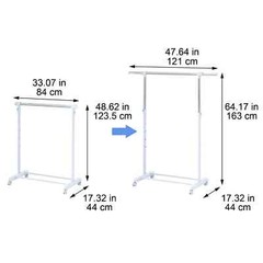 Heavy Clothes Hanger Adjustable Height Rolling Garment Rack Metal Chrome White