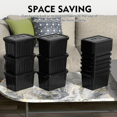 6-Pack 6 Quart Black Latching Storage Bins with Handles and Lids