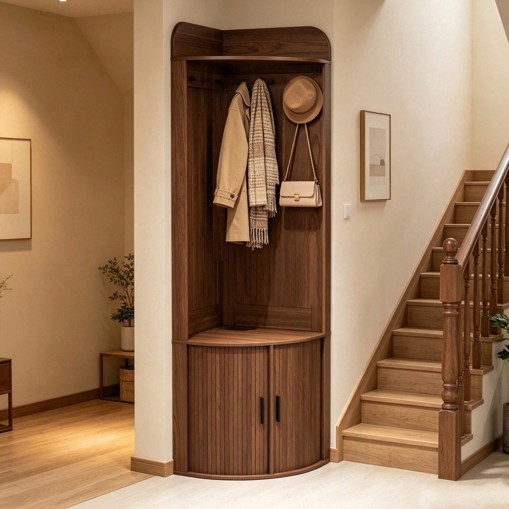 Corner Hall Tree with Storage, Walnut