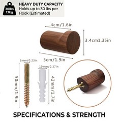 LONANGG Natural Wooden wall Hooks Set of 6 Black Walnut Wood (6HOOKS)
