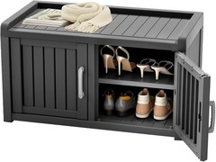 Shoe Storage Cabinet Waterproof UV-Resistant Bench Indoor Outdoor Modern Black