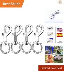 4 Pcs Heavy Duty 3.5” Nickel Plated Flag Swivel Snap Hooks for Secure Attachment