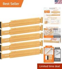 2.36″ High 5 Pack Bamboo Drawer Dividers, 14.2-22″ Expandable Kitchen Drawer …