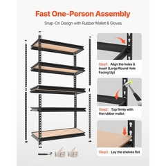5-Tier Storage Shelves 32x16x63in, 2000lbs Capacity, MDF Steel Frame