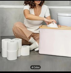 Foldable Bamboo Lid Waterproof Basket for Toilet Paper, 4 Colors, Holds 12 Rolls
