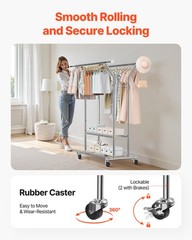 Uimoso Rolling Clothes Rack Garment Rack with Wheels & Storage Adjustable Height