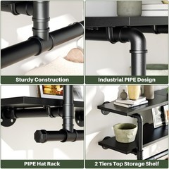 Industrial Pipe Clothes Rack with Top Shelf, 59In Space-Saving Wall Mounted C…
