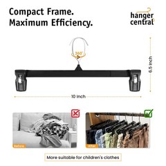 Hanger Central 10 Pack Black Plastic Pants Hangers with Clips 10 inch