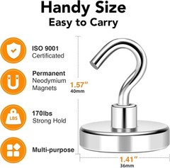 4 Pack Heavy Duty Magnetic Hooks 170LBS Neodymium No Drill Kitchen Refrigerator